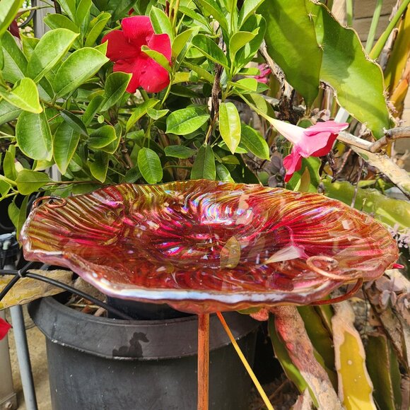 25" H, Artisan Embossed Glass Free Bird Feeder/Bird Bath Garden Decor - Picture 4 of 4